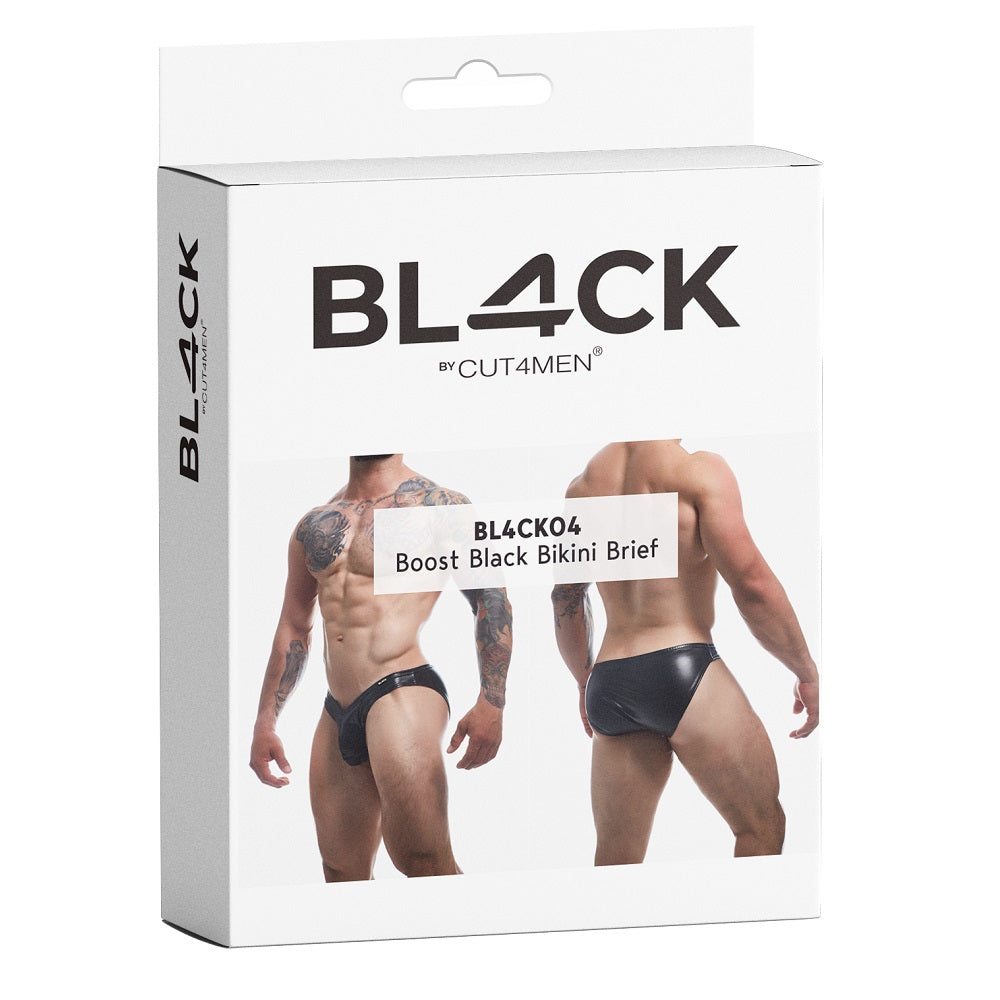 C4M Boost Black Leatherette Bikini Brief Extra Large Cut 4 Men