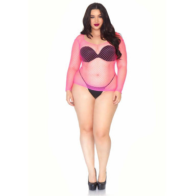 Leg Avenue Long Sleeved Industrial Net Top Neon Pink Plus Size Leg Avenue