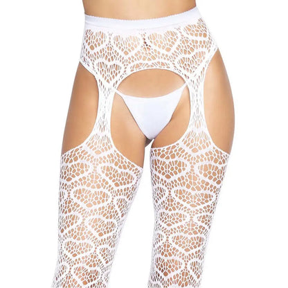 Leg Avenue Heart Net Suspender Tights White Leg Avenue