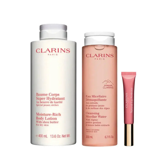 Clarins Beauty Bundle Body Lotion 400ml + Micellar Water 200ml + Lip Perfector 12ml