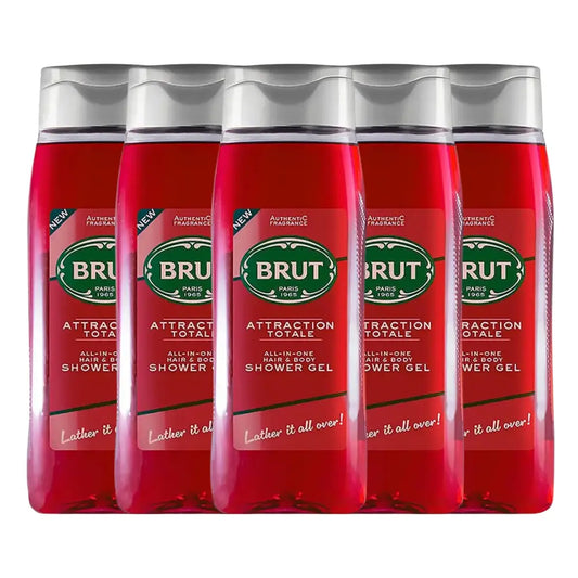 Brut Attraction Totale Hair & Body Shower Gel 500ml Pack of 5 Brut