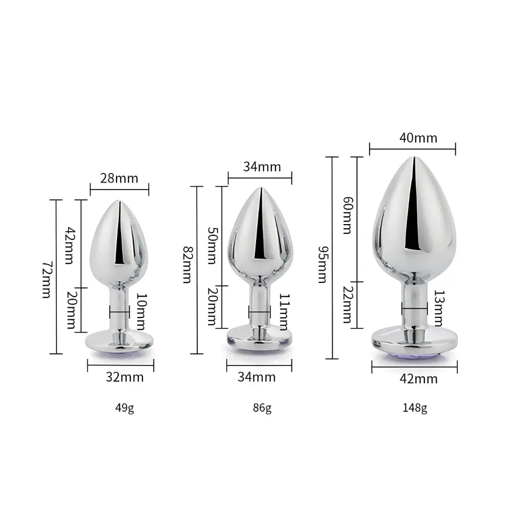 Toosh Metal Butt Plug Silver Set of 3 Clear Stone Toosh