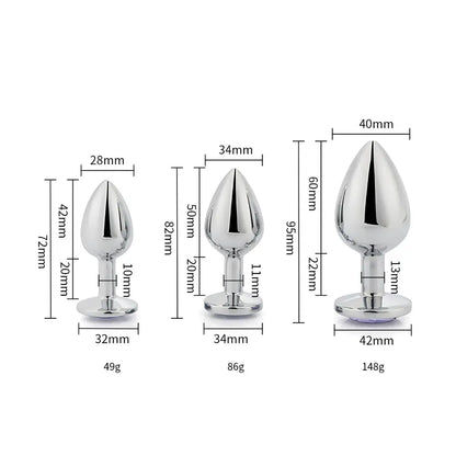 Toosh Metal Butt Plug Silver Set of 3 Clear Stone Toosh