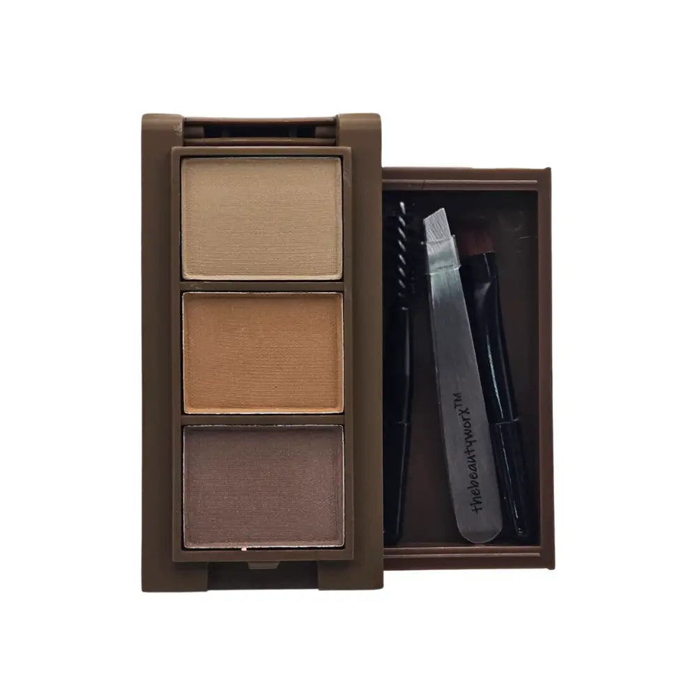 thebeautyworX Trio Eyebrow Kit 3 Colors + Spoolie + Tweezer + Brush - Milk Tone thebeautyworX