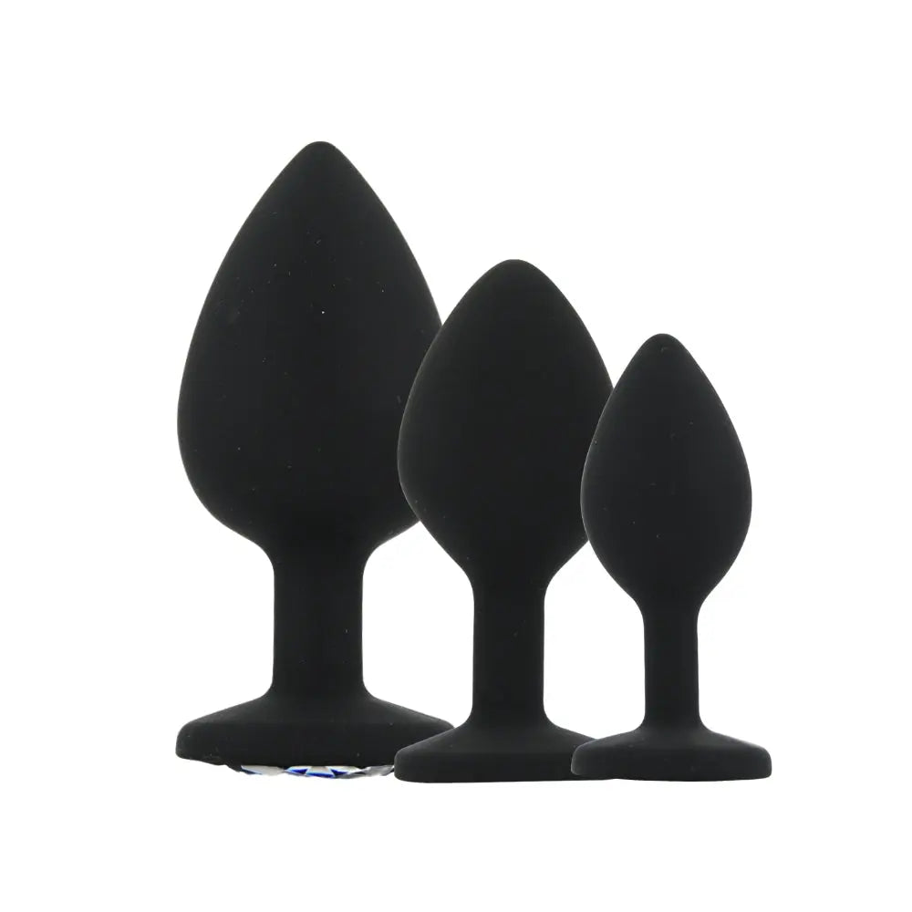 Toosh Silicone Butt Plug Black Set of 3 Clear Stone Toosh