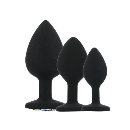 Toosh Silicone Butt Plug Black Set of 3 Clear Stone Toosh