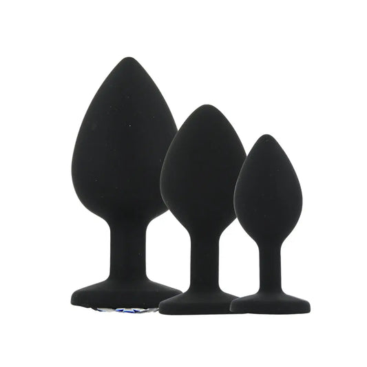 Toosh Silicone Butt Plug Black Set of 3 Clear Stone Toosh