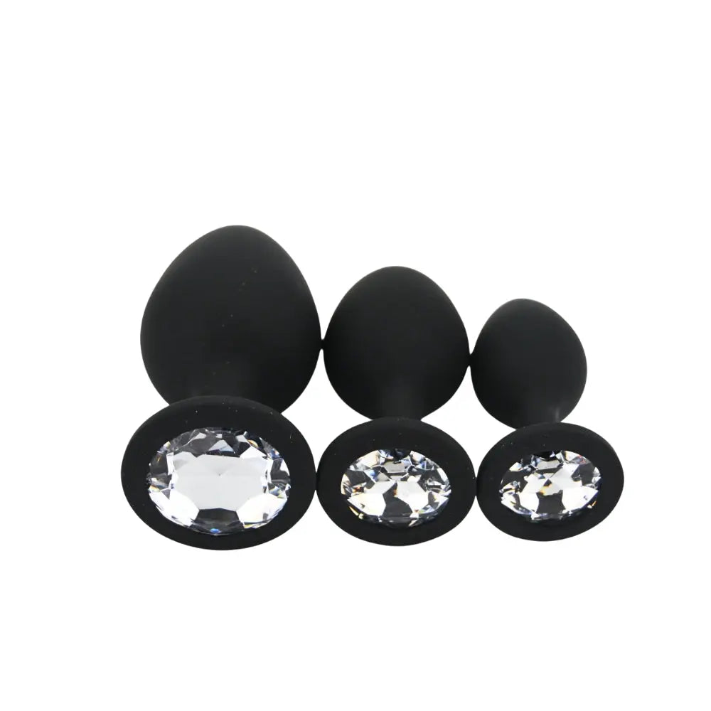 Toosh Silicone Butt Plug Black Set of 3 Clear Stone Toosh