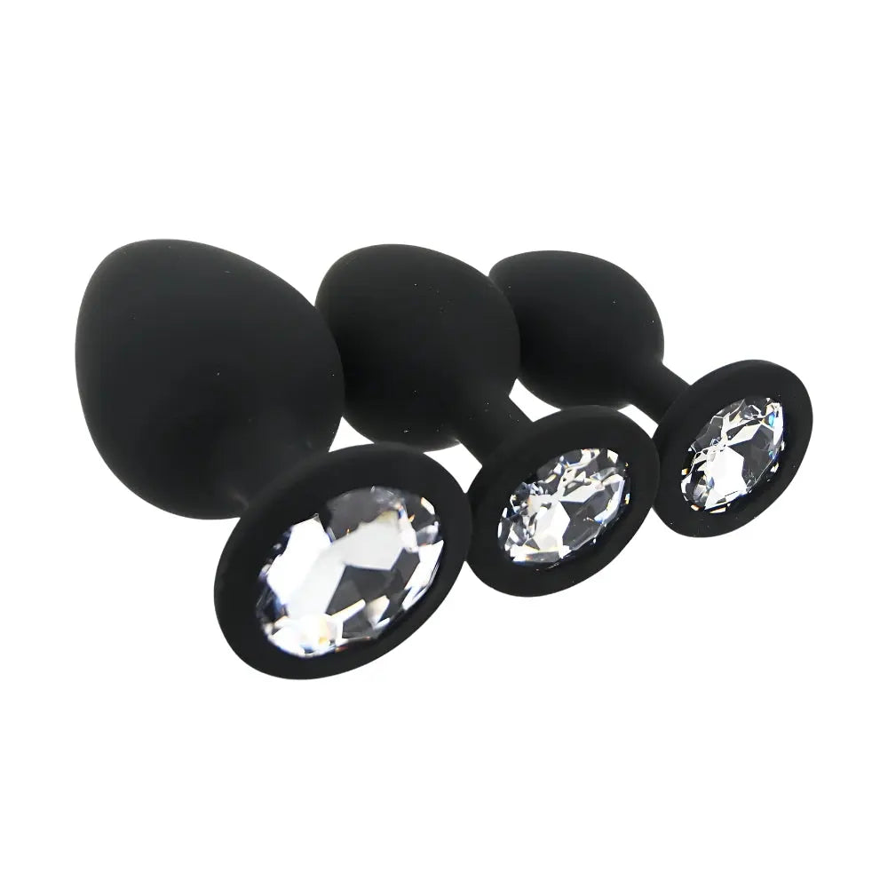 Toosh Silicone Butt Plug Black Set of 3 Clear Stone Toosh