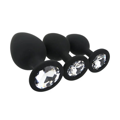 Toosh Silicone Butt Plug Black Set of 3 Clear Stone Toosh
