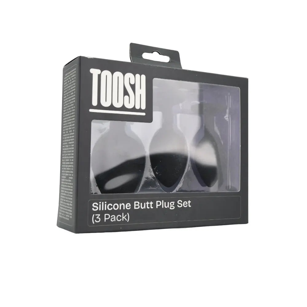 Toosh Silicone Butt Plug Black Set of 3 Clear Stone Toosh