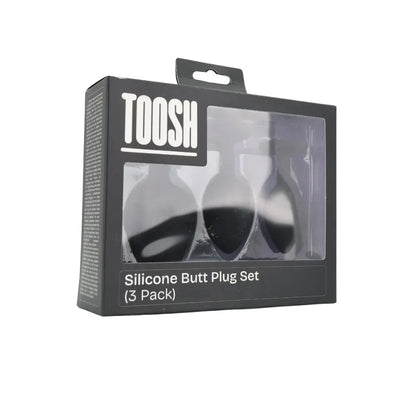 Toosh Silicone Butt Plug Black Set of 3 Clear Stone Toosh