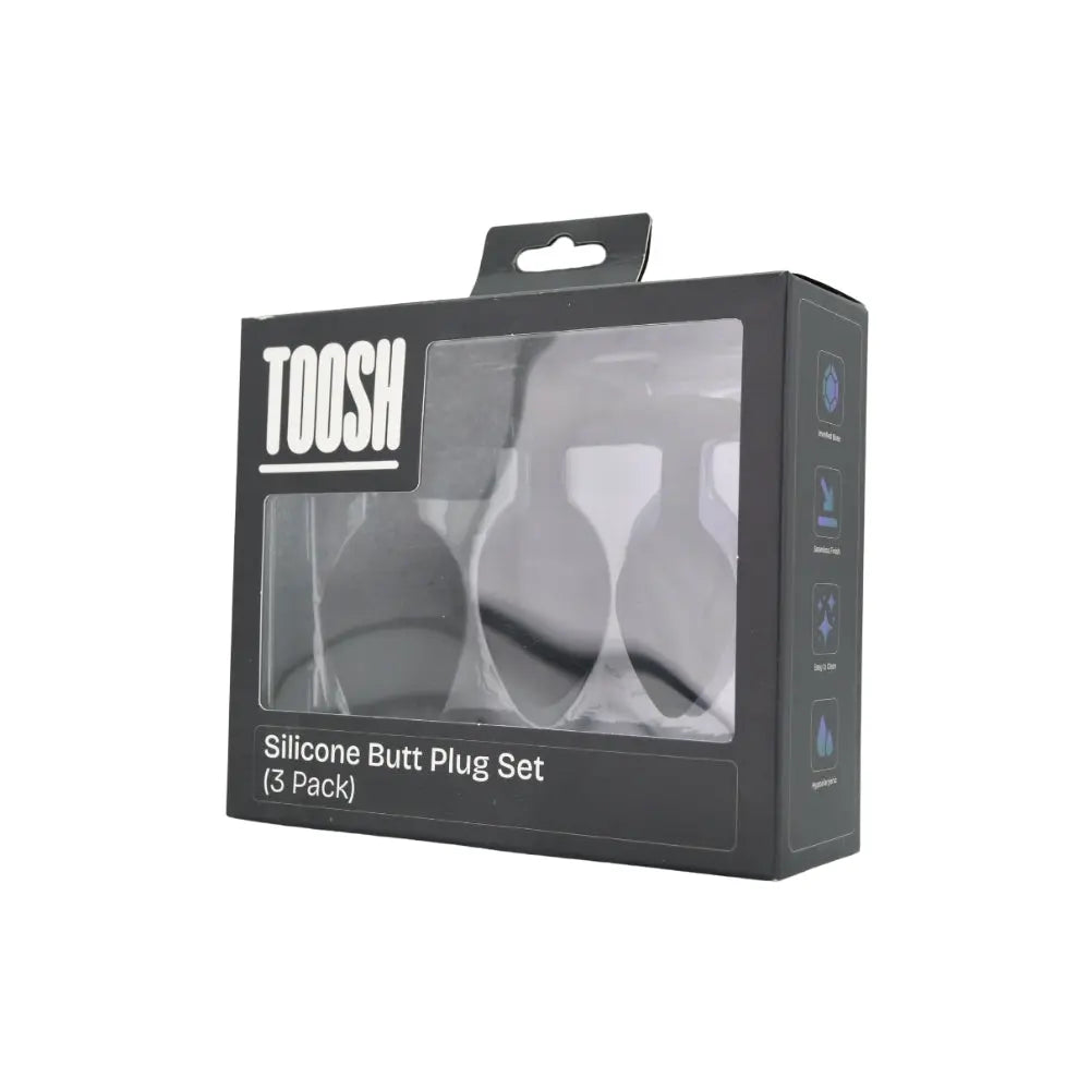Toosh Silicone Butt Plug Black Set of 3 Clear Stone Toosh