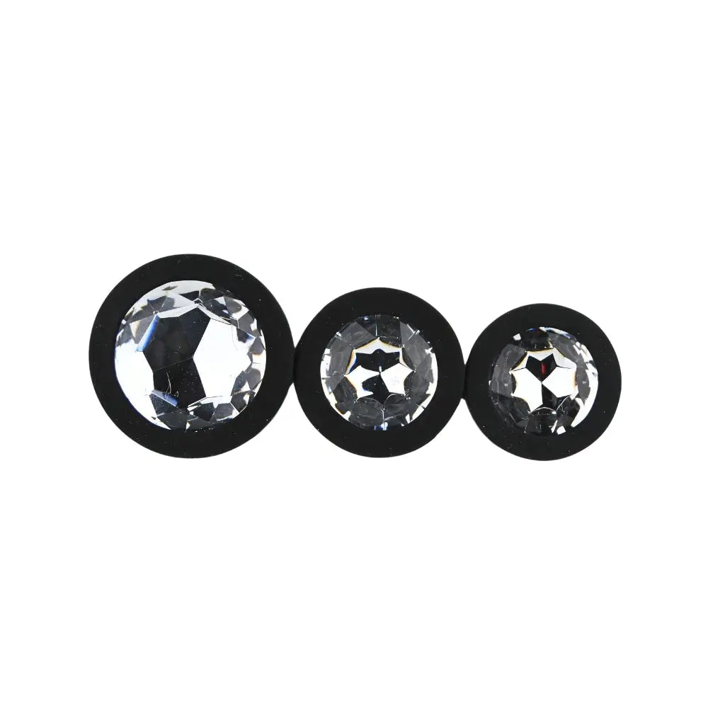 Toosh Silicone Butt Plug Black Set of 3 Clear Stone Toosh