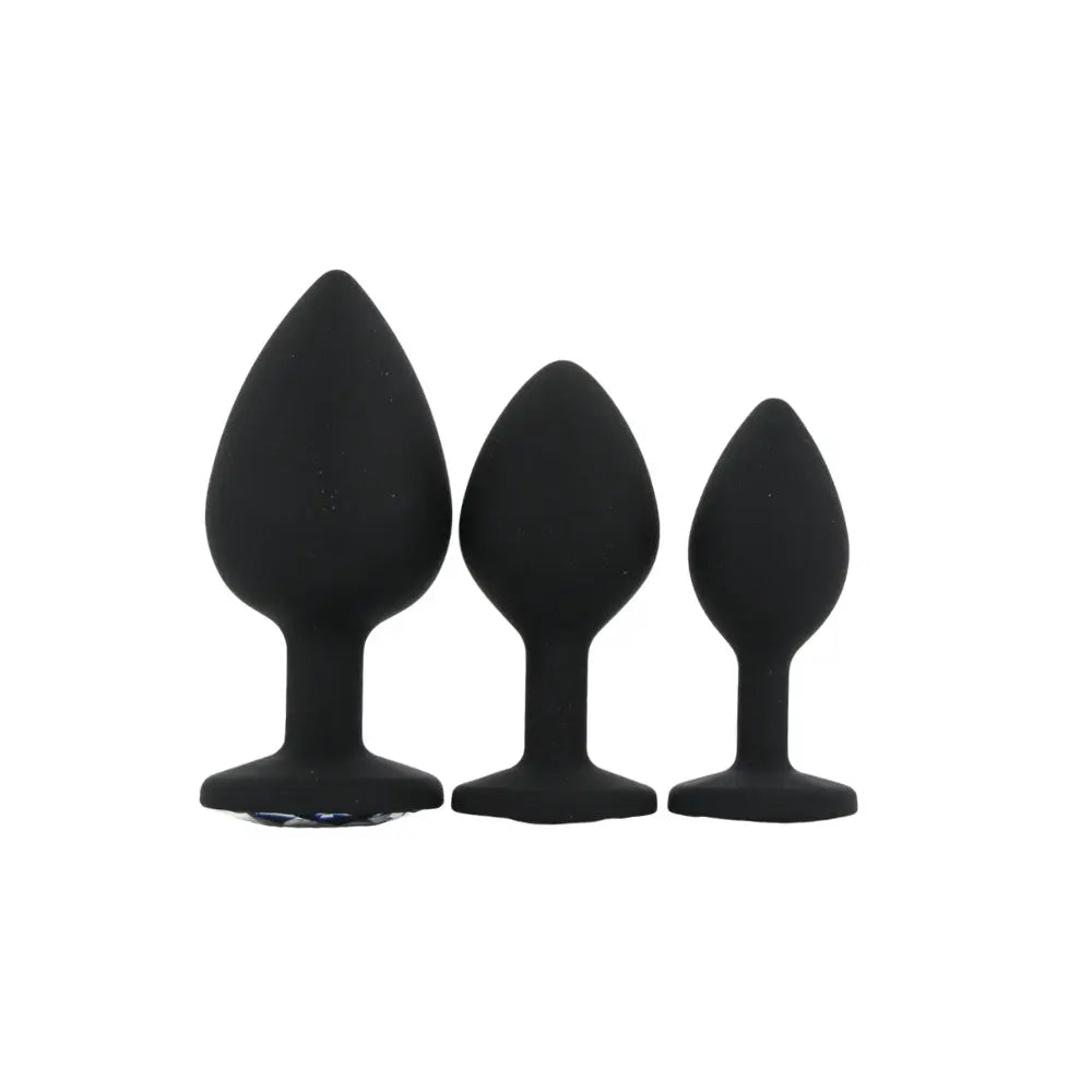 Toosh Silicone Butt Plug Black Set of 3 Clear Stone Toosh