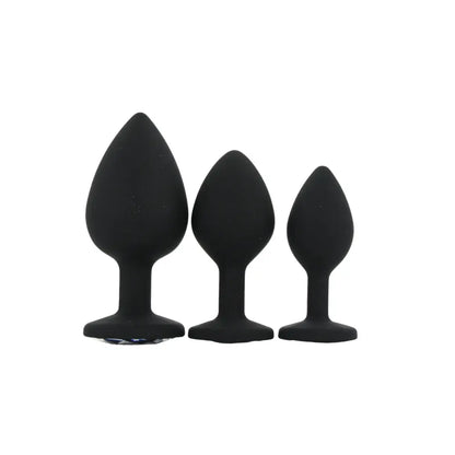 Toosh Silicone Butt Plug Black Set of 3 Clear Stone Toosh