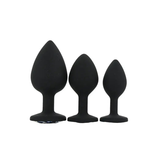 Toosh Silicone Butt Plug Black Set of 3 Clear Stone Toosh